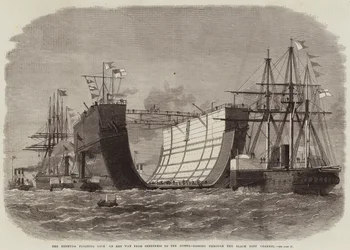 Das Bermuda-Schwimmdock auf dem Weg von Sheerness zu den Downs, durch den Black Deep Channel